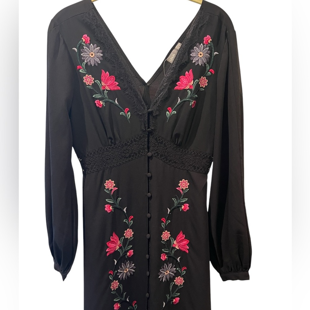 Beautiful embroidered ASOS black dress with lace accents
